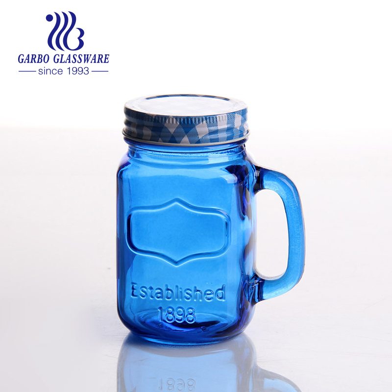 18 Oz Mason Jar Mugs with Handles Lids and Straws Drinking Glass Bottle Set with Colored Metal Lids 7PCS Set Glass Jug Glass Mason Jar Set