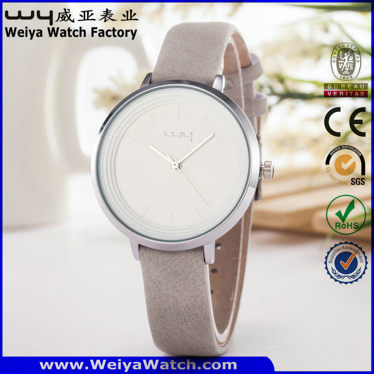 Fashion Classic Leather Strap Quartz Ladies Wrist Watch (Wy-085C)