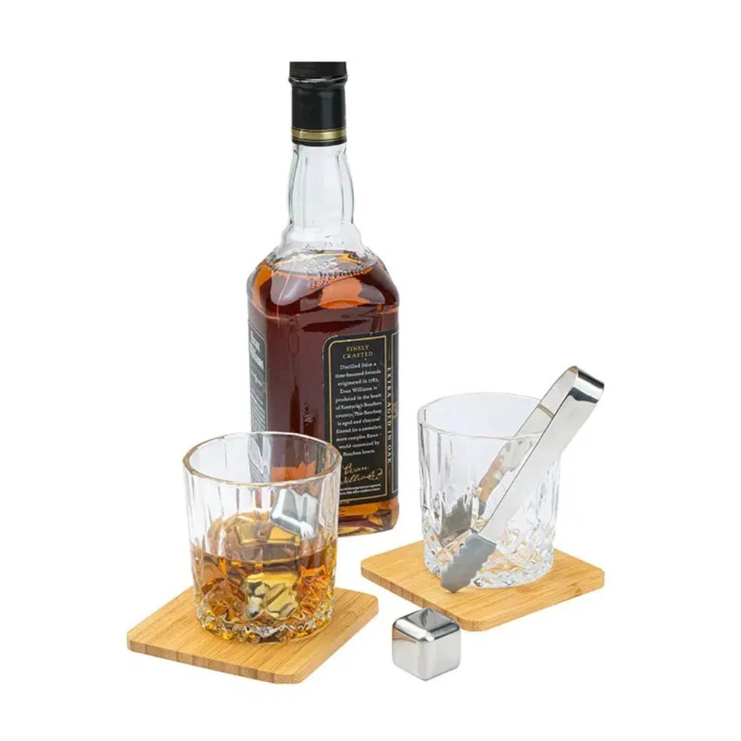 Wholesale Luxury Collins 10 Piece Whiskey Set Customized Creative Crystal Whiskey Glasses with Coasters Bamboo Tray