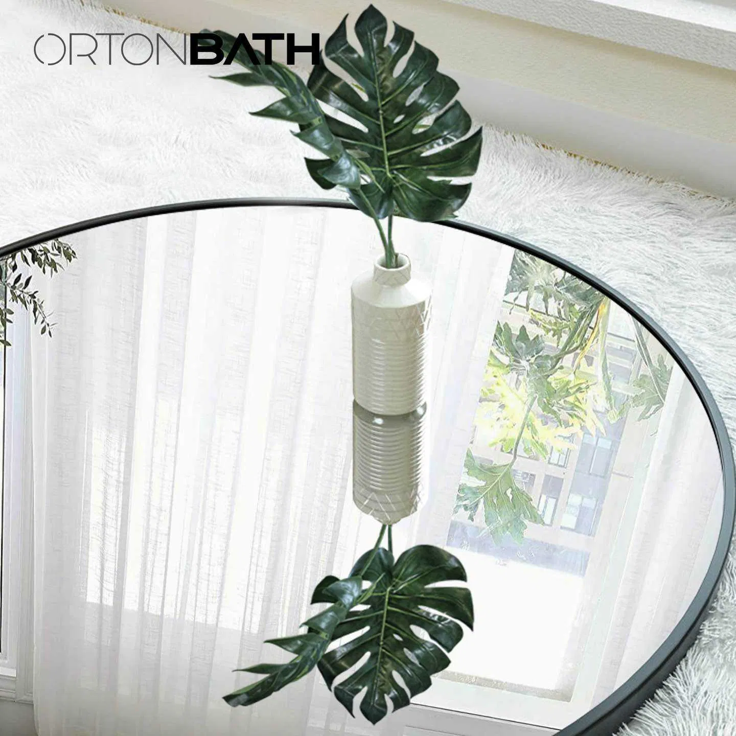 Ortonbath 20 Inch Wall Mounted Hanging Mirror for Bathroom with Round Black Metal Framer Round Vanity Circle Mirror for Bath
