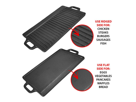 Двусторонняя чугунная сковорода-гриль с антипригарным покрытием