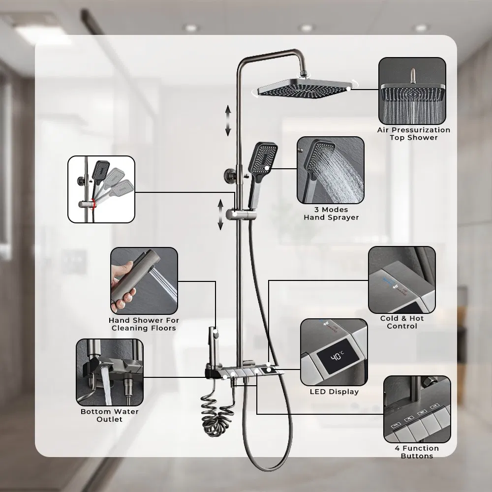 Modern Bathroom Piano Key Shower Faucet Digital Brass Body 4 Functions Shower Set