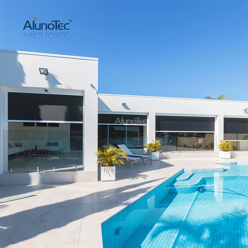 AlunoTec Windproof Automatic External Patio Shades Shutters Blinds Zip Screen Vertical Curtains