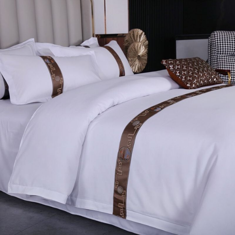 Good Price Custom King Queen Size 5 Star Hotel 100% Cotton Bedsheet Jacquard Webbing Embroidery Duvet Cover Luxury Hotel Bedding Set From Guangdong Home Textile