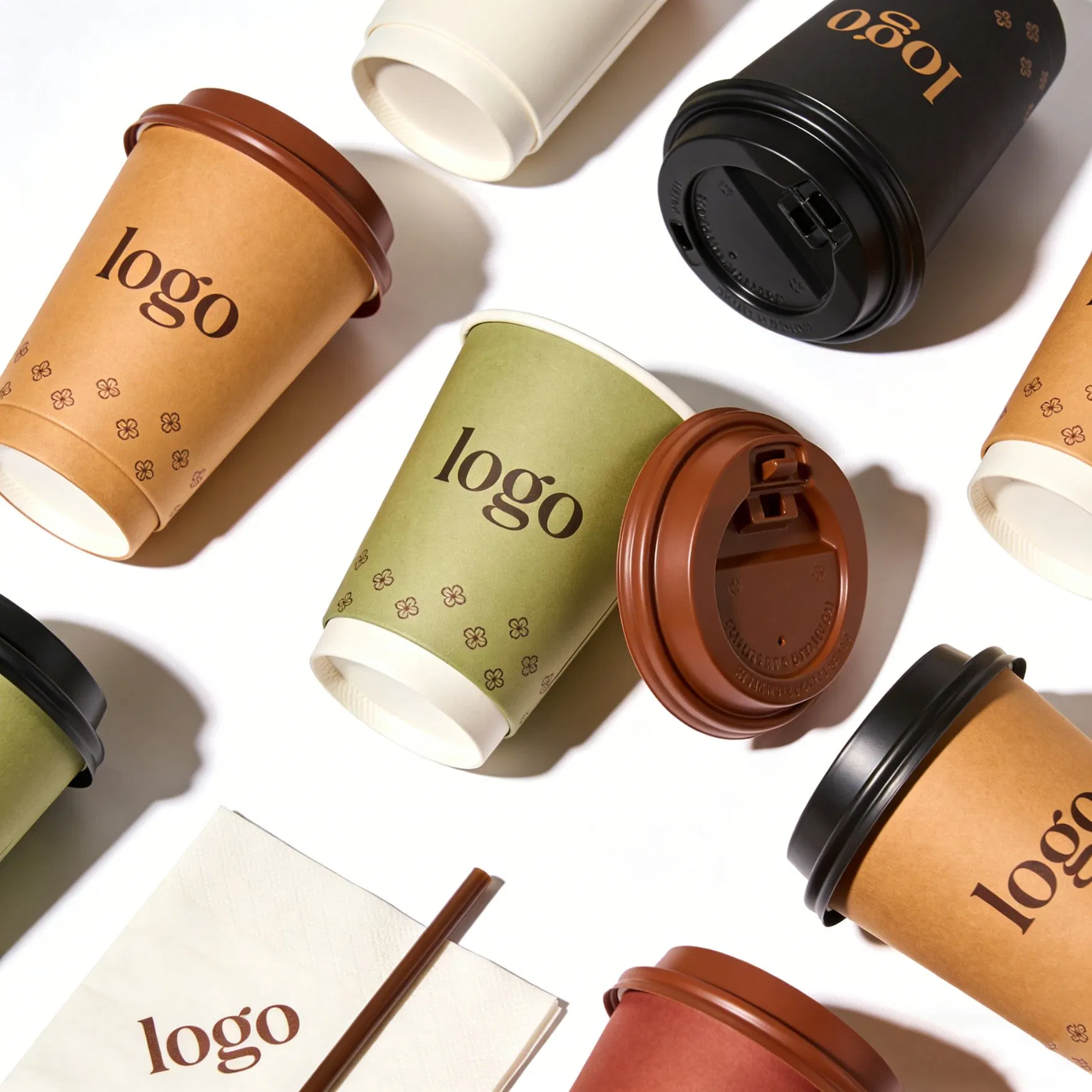 Superior Custom Colorful Disposable Paper Cups with Lids Double Wall Paper Coffee Yogurt Tea Beverage Cup Packaging