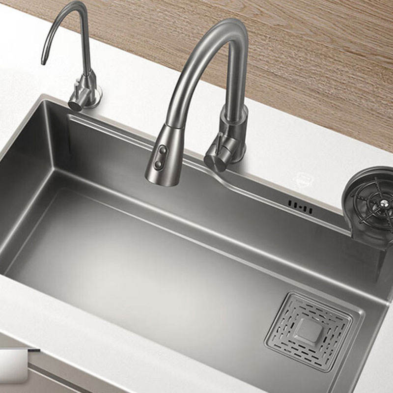 SUS304 Handmade Kitchen Sink Nano Gun Grey Finish Large Single Bowl Undermount Basin