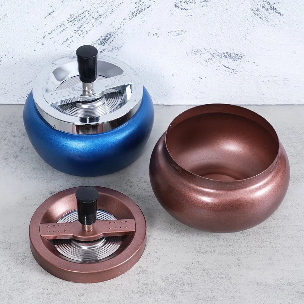 Metal Push Down Spinning Ashtray Cigarette Self-Cleaning Ashtray with Lid Cover