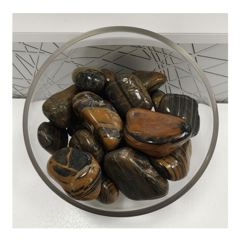 High Polished Tiger Skin Yellow Pebbles, Striped Pebbles, Used for Aquarium Decoration