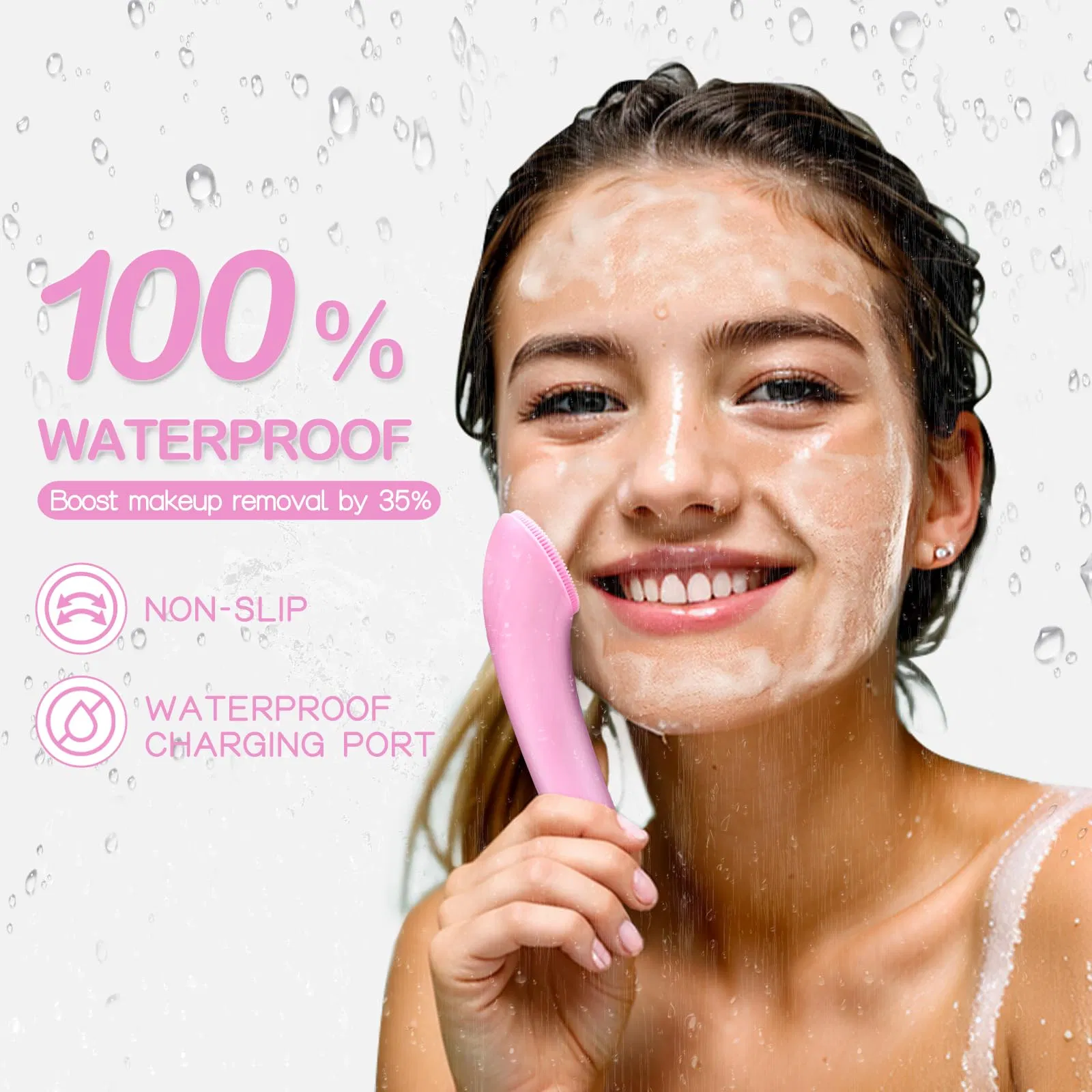 Heat Massage Vibrating Exfoliator Waterproof Facial Cleansing Brush, Rechargeable Silicone Face Scrubber
