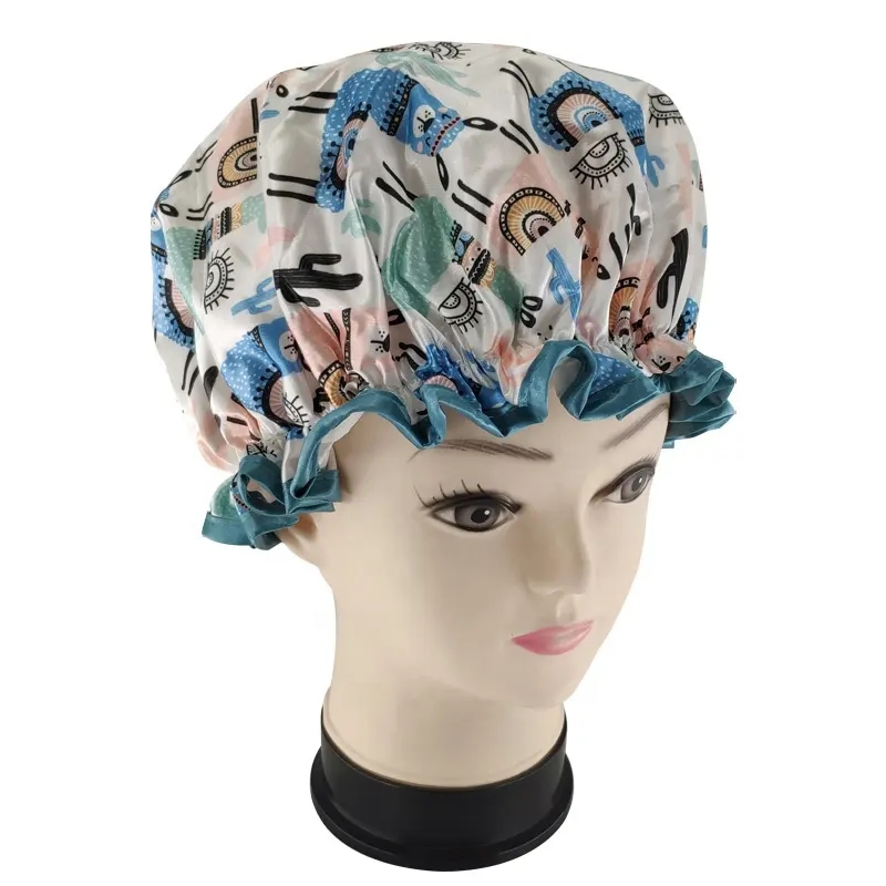 Quiet Girl Printing Shower Caps Double Layer Satin Llama Shower Cap