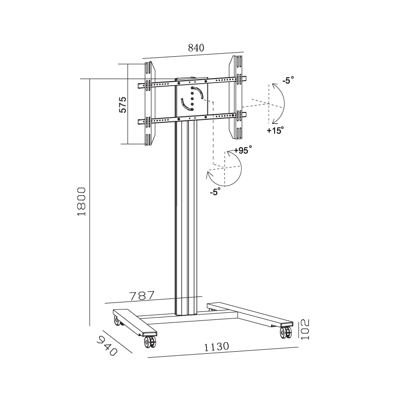 Напольная стойка для телевизора на колесах, регулируемая по высоте