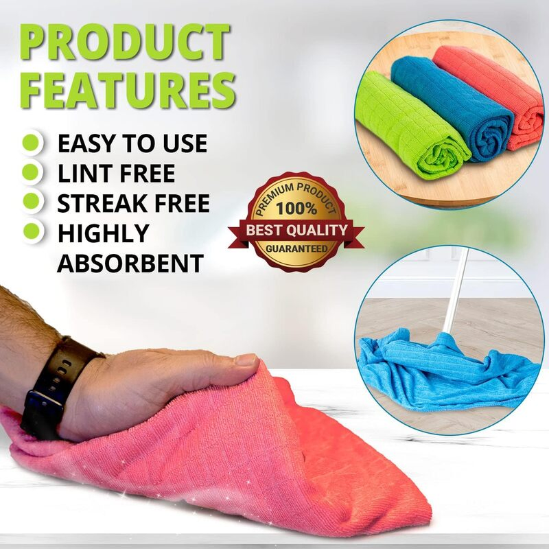 Brighthomey Microfiber Terry Cloth Set Reusable for House Floor Kitchen Car Window