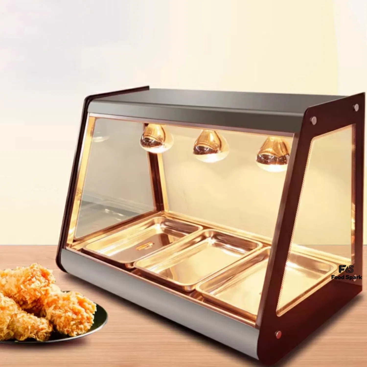 Stainless Steel Food Warming Showcase with Adjustable Temperature Control for Cafeterias
