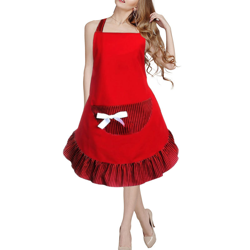 Cute Bow Polka DOT Princess Apron, Sleeveless Kitchen and Dining Room Women's Work Apron