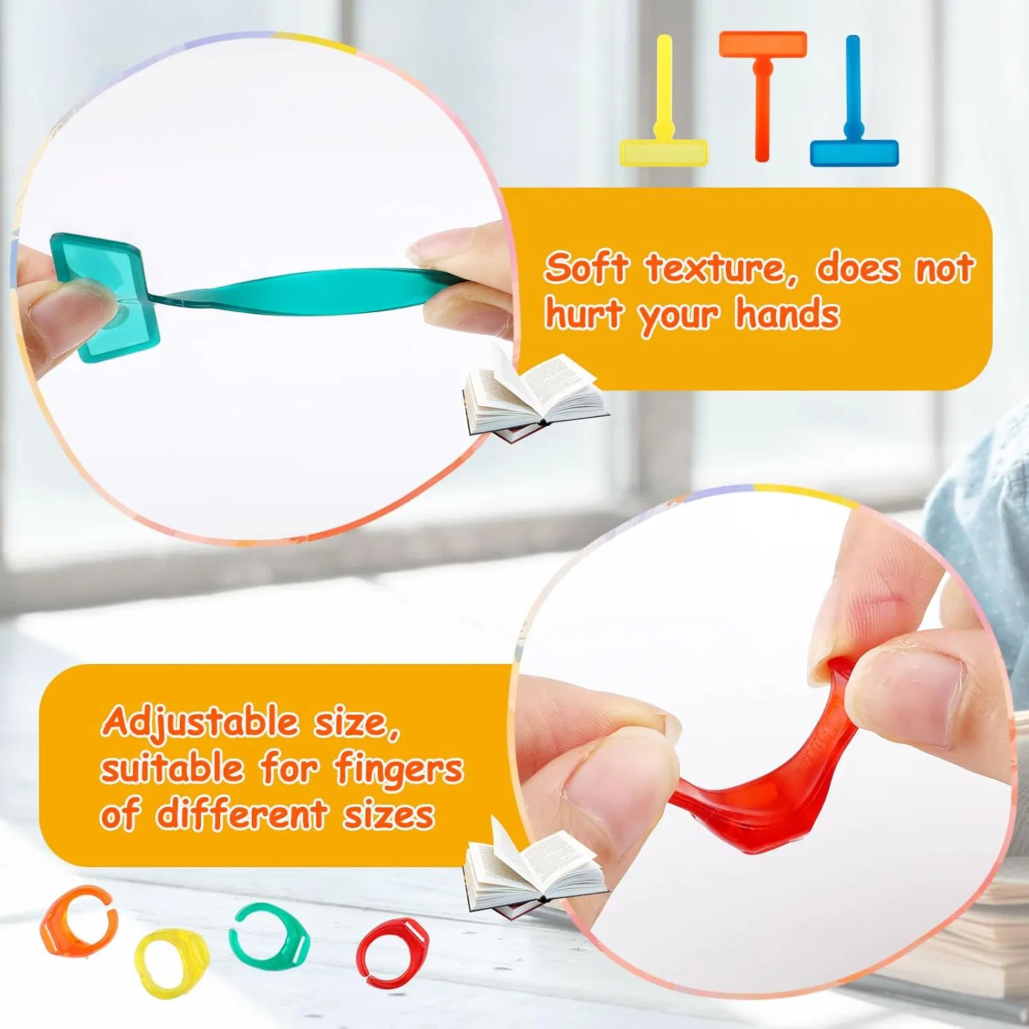 Guided Reading Strips,Finger Focus Highlighter,Children Adhd Finger Trackers with Finger Rings,Dyslexia Tools for Kids Bookmark Reading Trackers Reading Tools