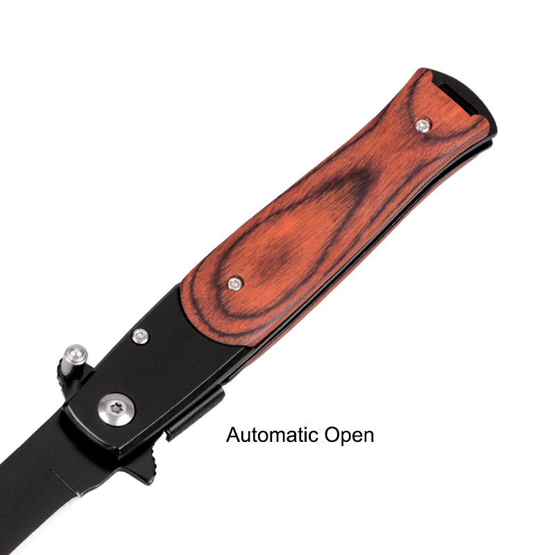 Карманный нож EDC с деревянной рукоятью и пружинным механизмом