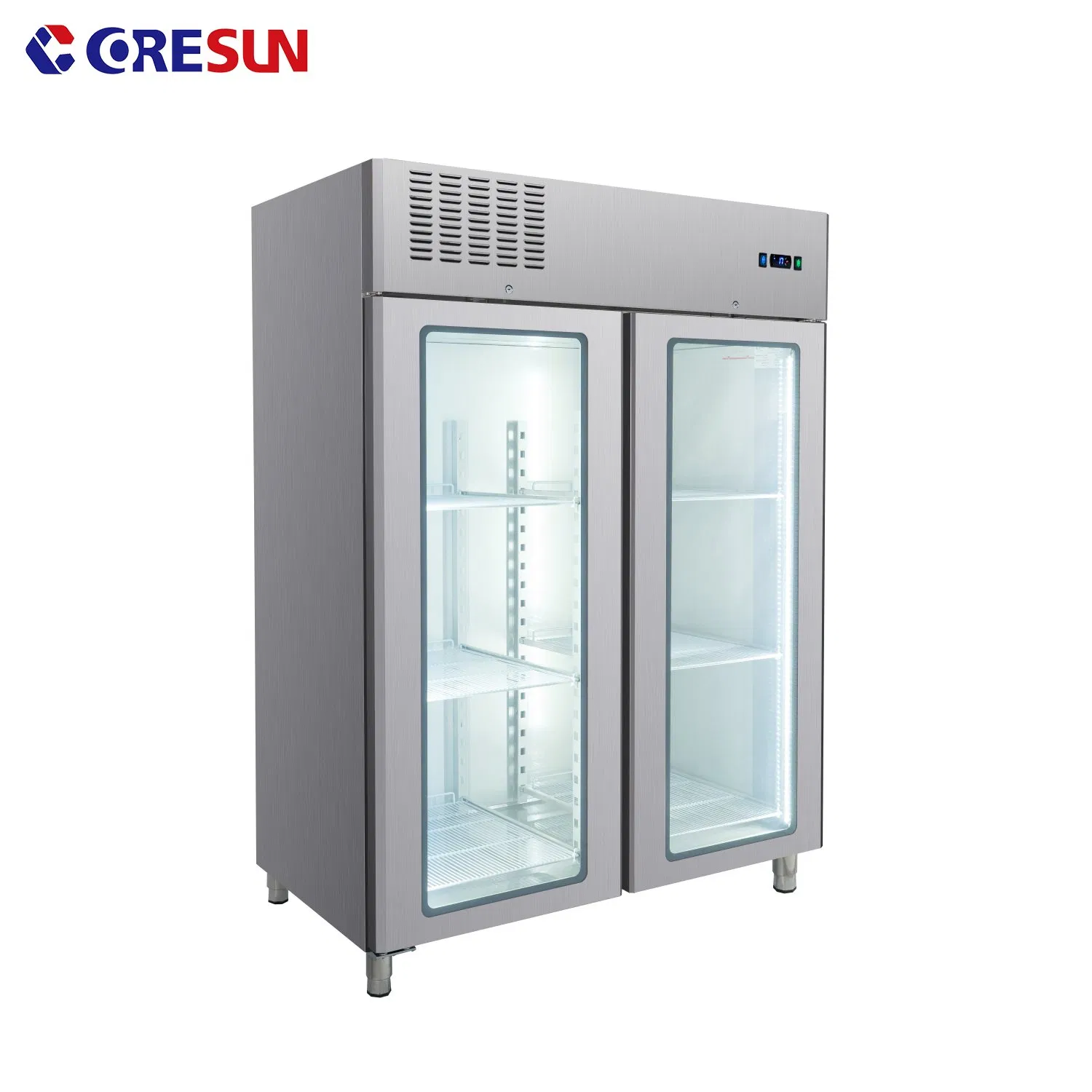 Commercial Kitchen Easy Clean Stainless Steel 2 Glass Door Display Refrigerator