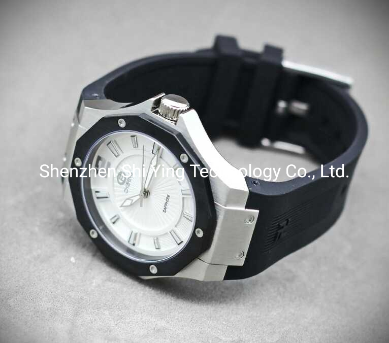 Luxury Swiss Movement Men's Waterproof Steel Sport Wrist Watch with Rubber Strap