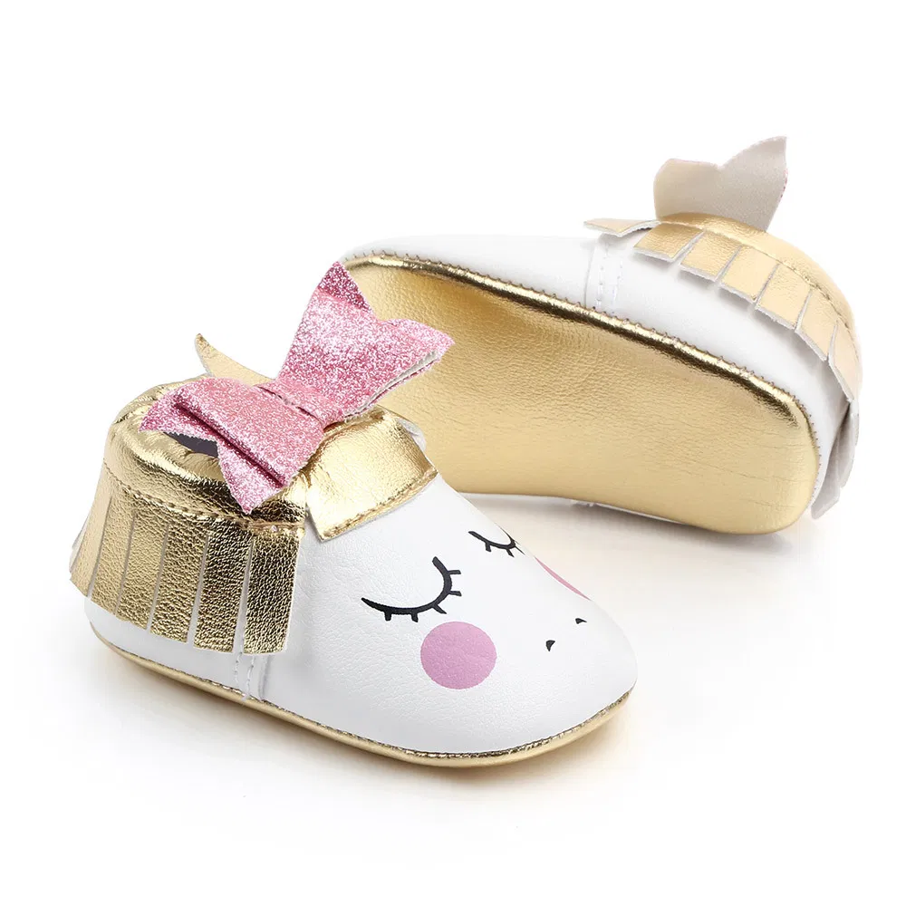 Baby Crib Shoes Anti-Slip Sole Soft Pre-Walker Cute Unicorn First Walker for Toddlers Slip-on Girls Shoes Esg13773
