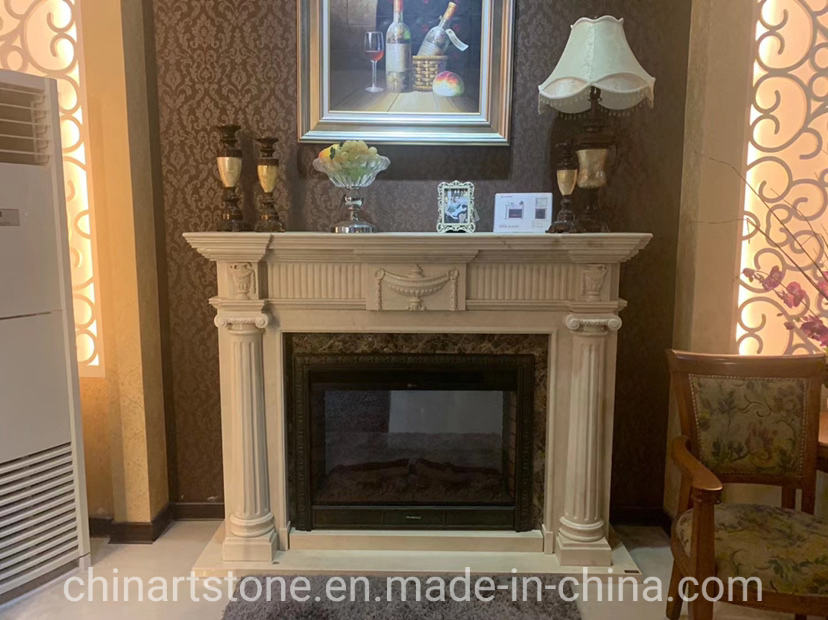 Simple and Classed White Onxy Marble Fireplace