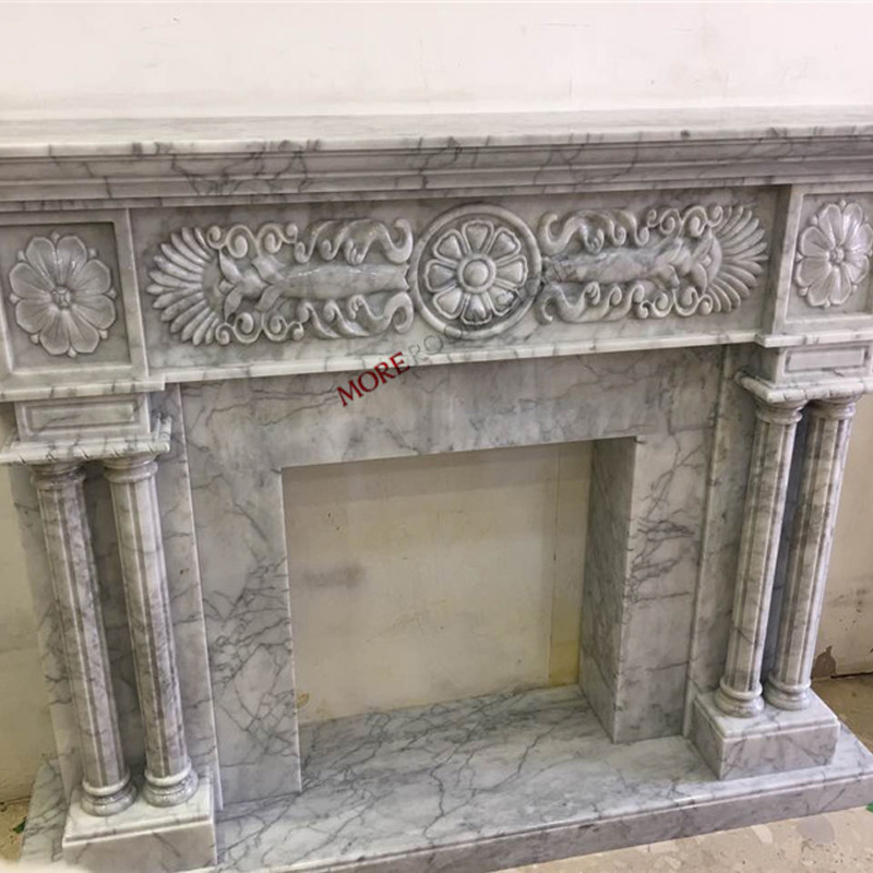 Moreroom Stone Decorative Carved Latte Beige Marble Stone Fireplace Design
