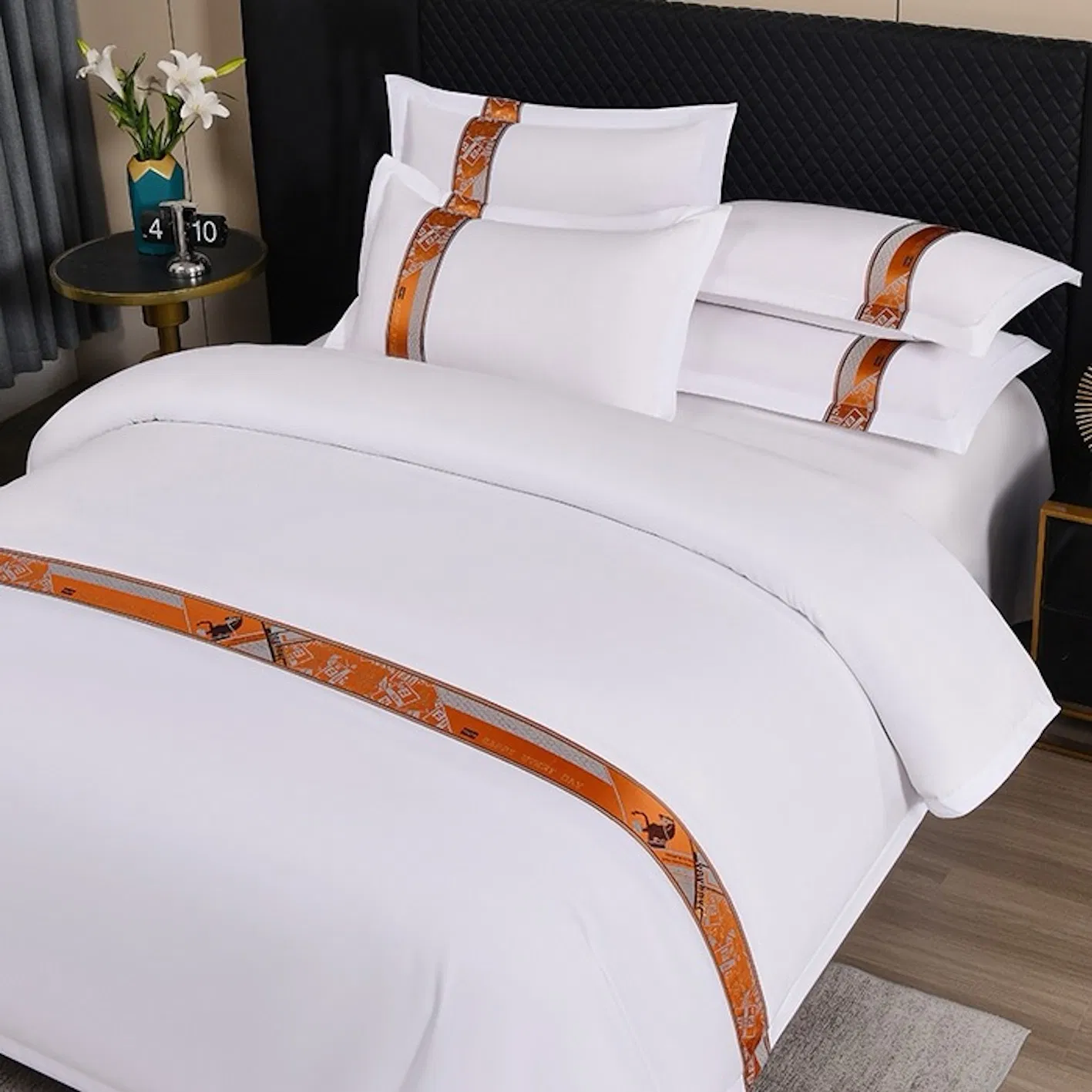 ODM/OEM 140g Microfiber Encrypted Ribbon Quilt Cover Pillowcase Hotel Guesthouse Bed Set Sanding Bed Sheets Guangdong 4PCS Bedding Set