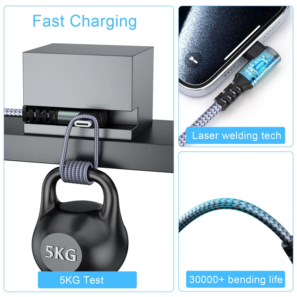 USB-C Charging Cable 90 Degree 2.4A Type-c Cable Fast Charging Nylon Braided