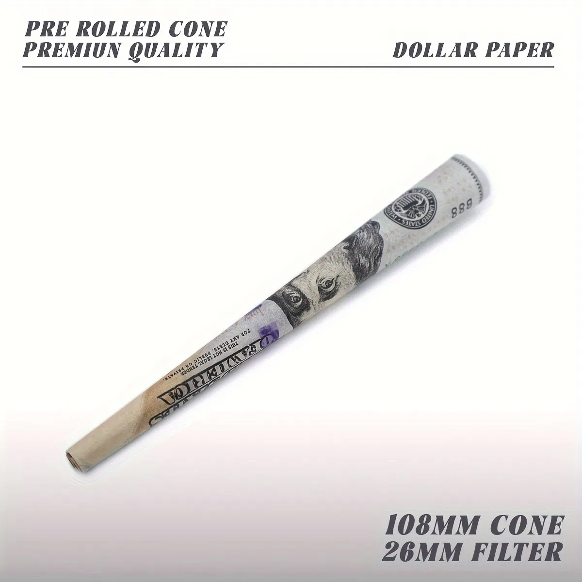 Custom 100 Dollar 108mm Bill Cigarette Smoking Rolling Paper Pre Rolled Cones