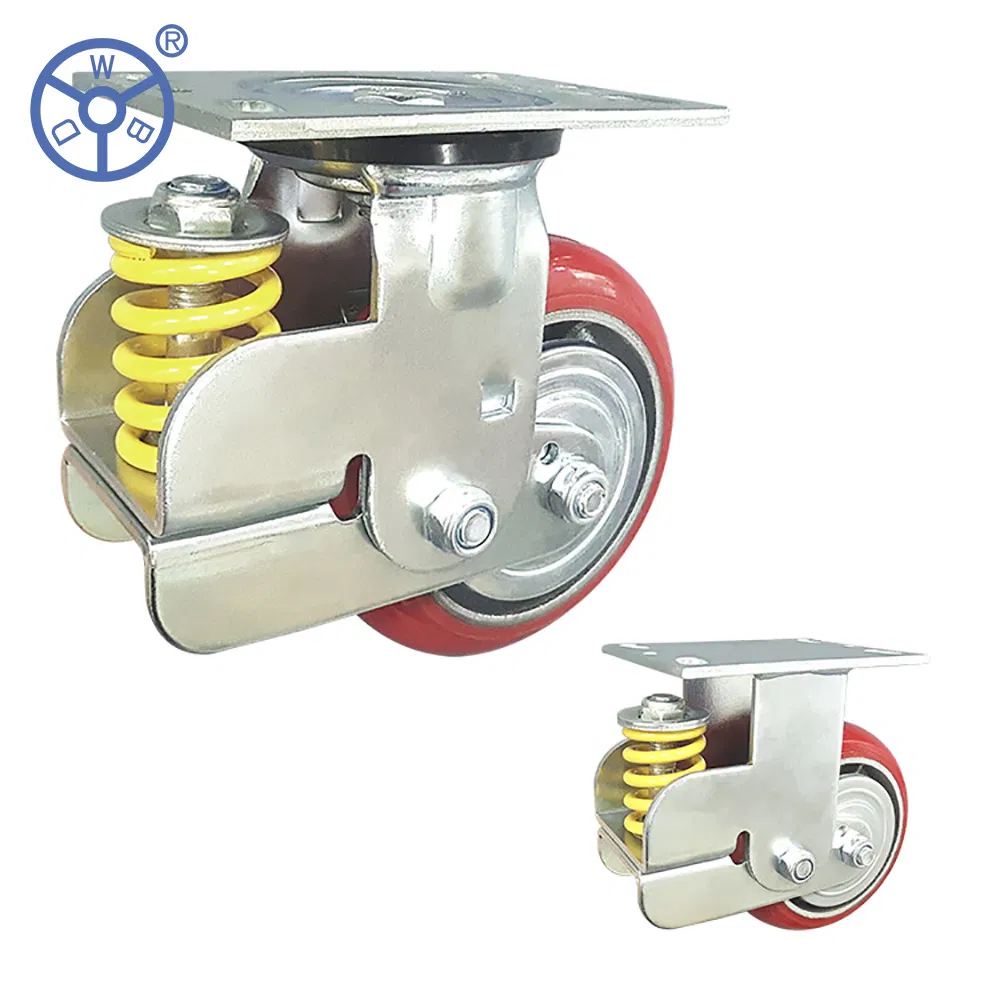 Double Spring PU Caster Core with Shock-Absorbing Rubber Block
