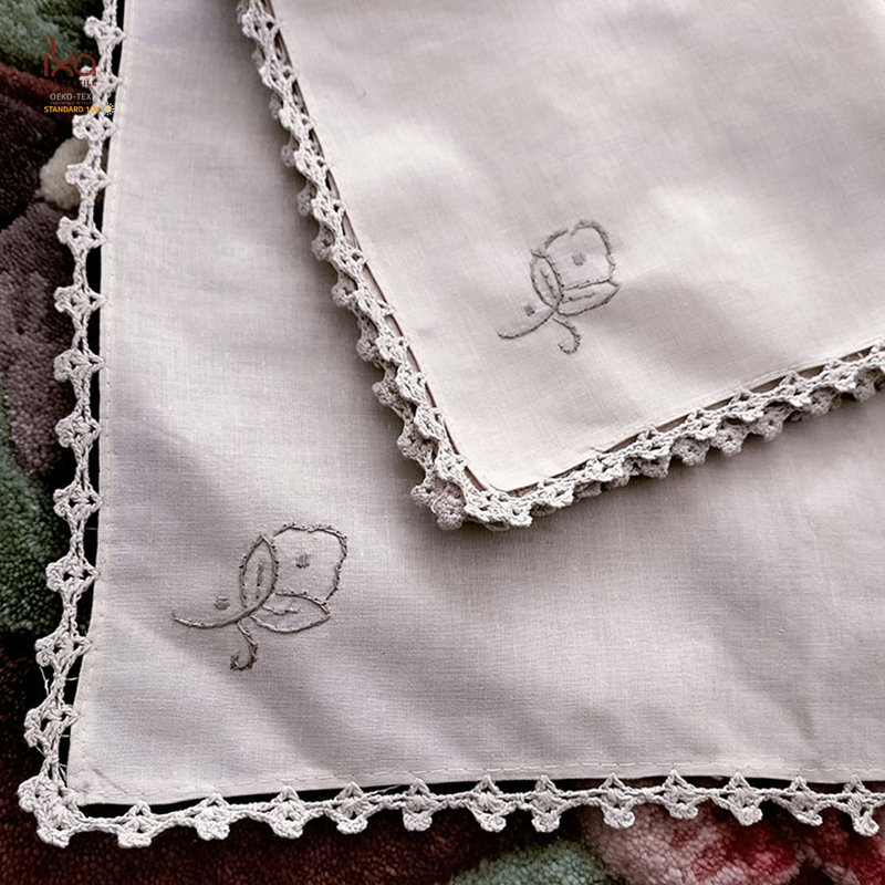 Wholesale Home Decoration Party Beverage Color Custom Printed White Embroidered Logo Lace 100% Cotton Napkins with Hemstitch