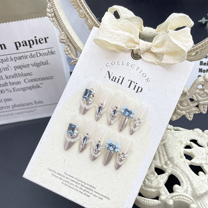 Handmade Luxury Long Coffin Finger Nails Full Cover Artificial Art Press on Acrylic Nails Tips