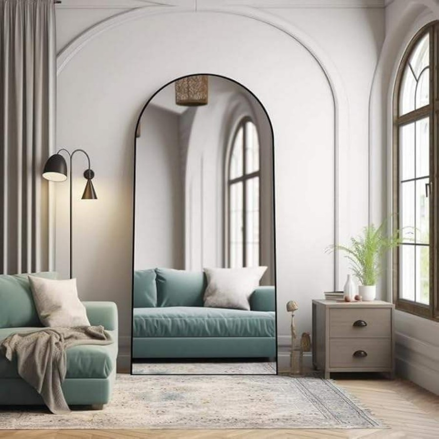 Extra Large Free Standing Floor Mirror - Aluminum Frame Arch Dressing Mirror Shatter-Resistant Lightweight for Bedroom & Hallway