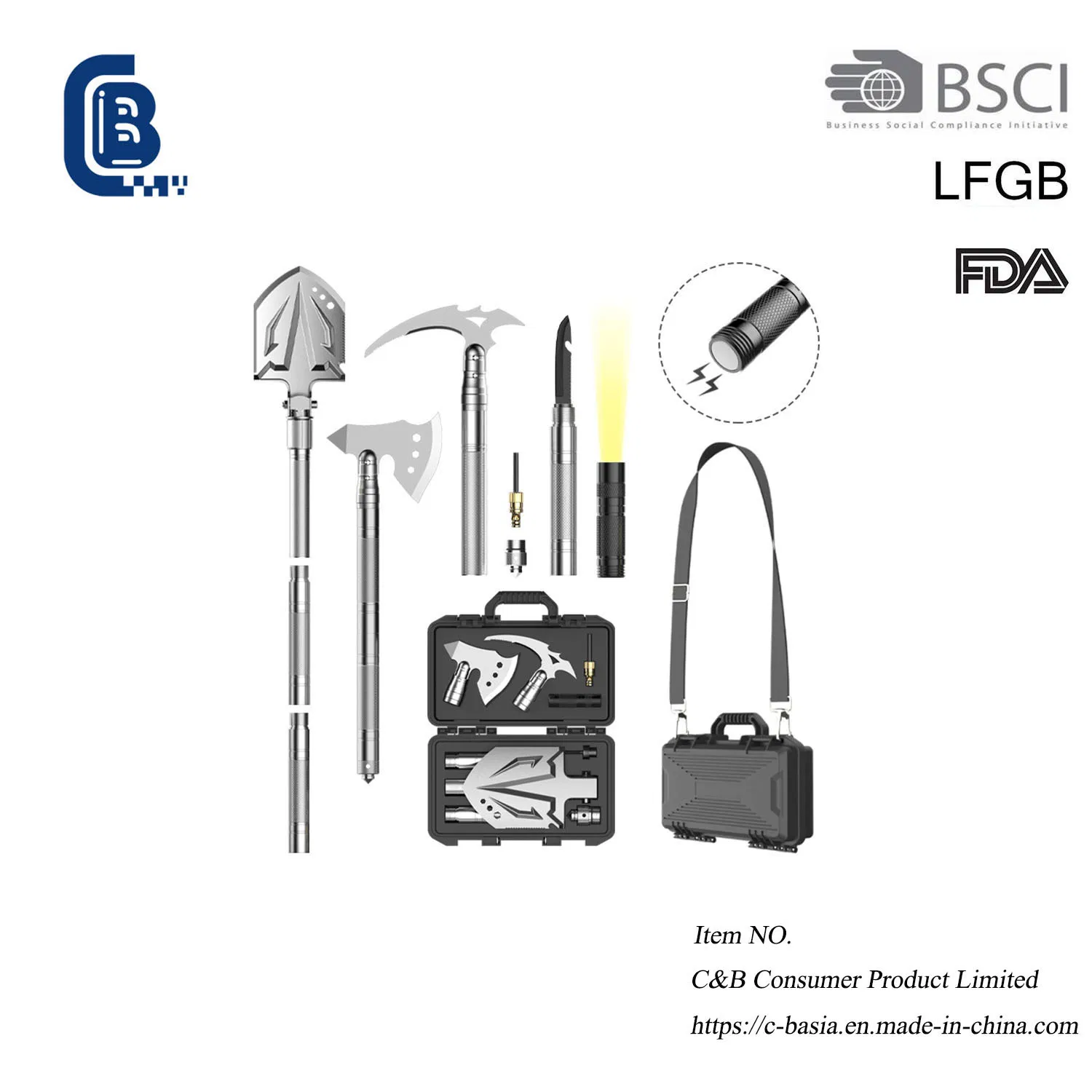 Outdoor Camping Portable Removable Survival Folding Shovel, Multi-Function Stainless Steel Shovel