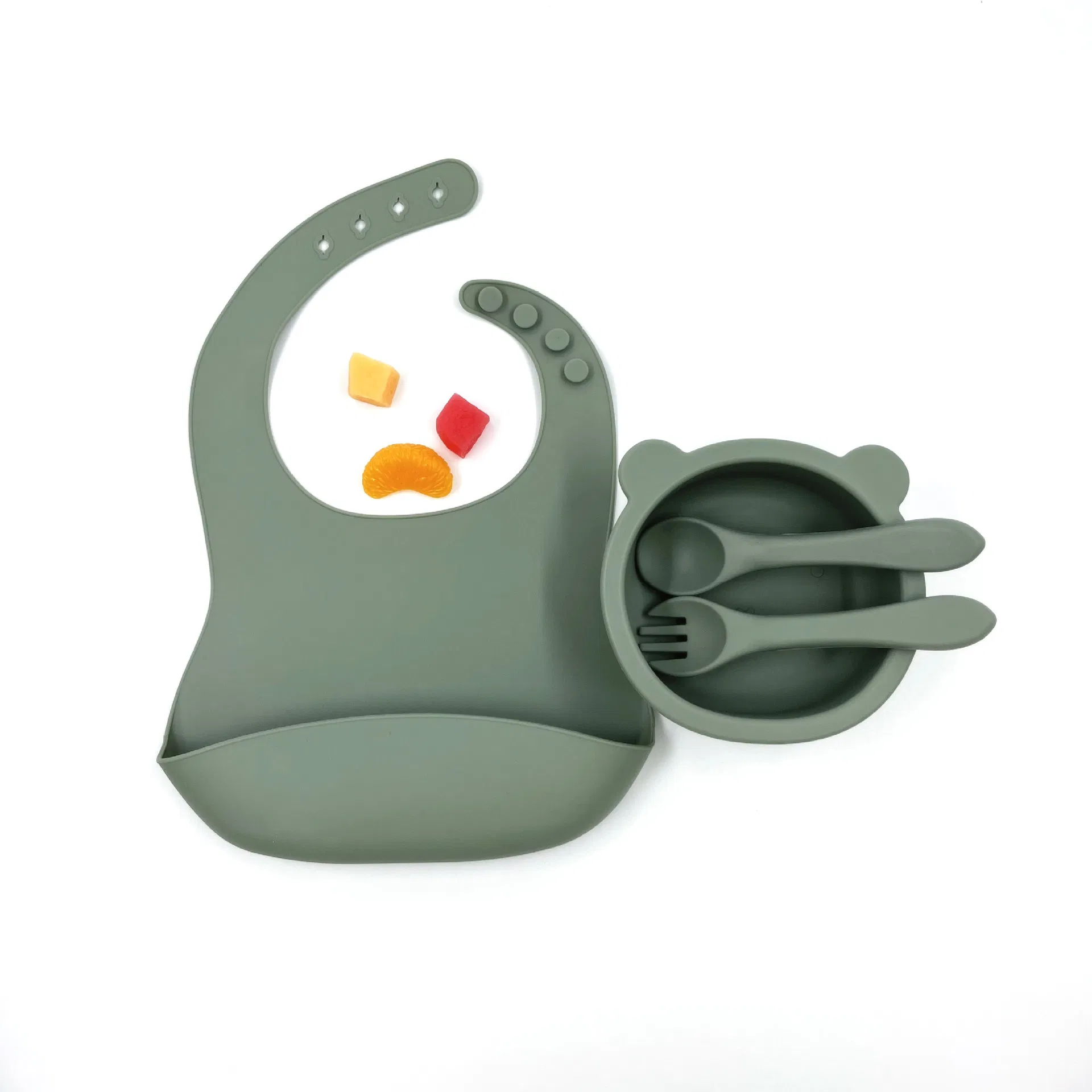 Heat Resistant Easy Cleaning Baby Feeding Set Silicone Bib Bowl Spoon Set for Newborn Baby Gifts