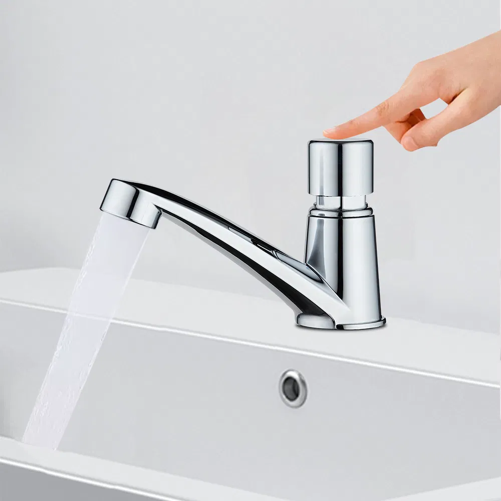 Polished Chrome Self Closing Time Delay Washbasin Faucet