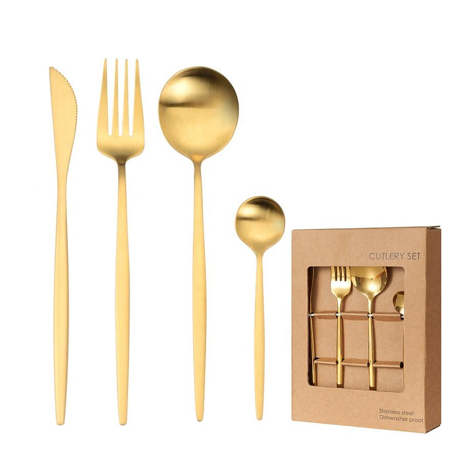 Stainless Steel 304 Gold Flatware, Matte Gold Spoon Fork Knife Cutlery Set Tableware Set