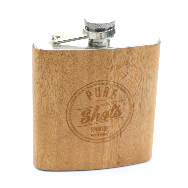 Customised Logo Pocket Wood Leather 8oz 6oz Flask Stainless Steel Liquor Alcohol Hip Flask for Whiskey