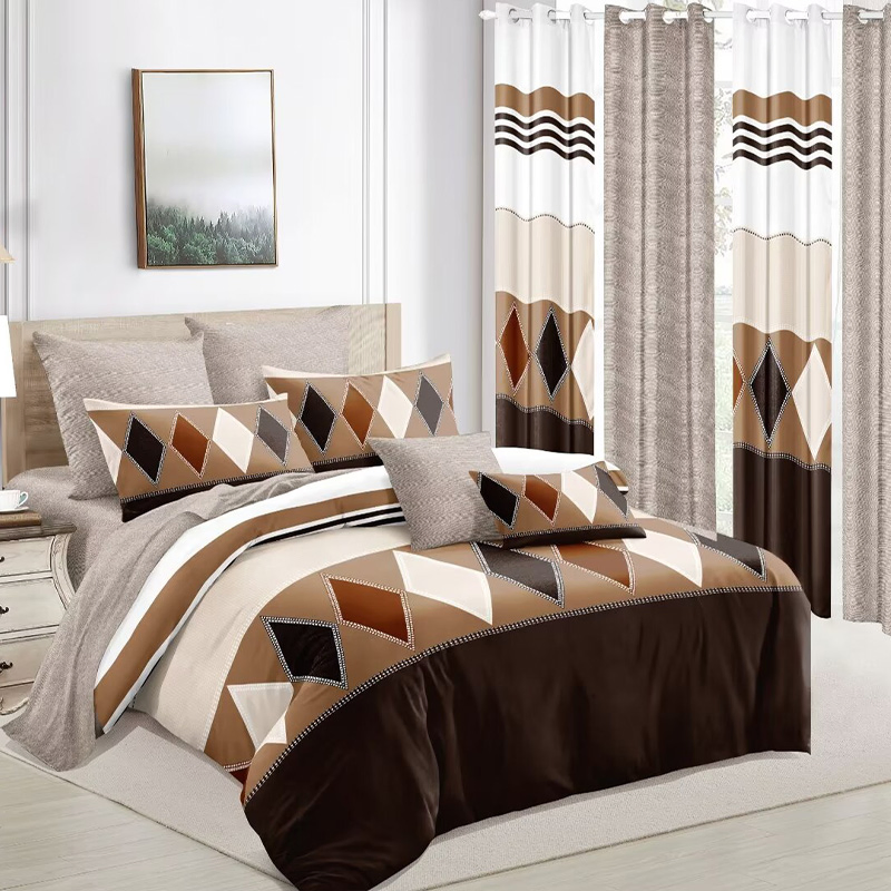 Blue Printed 12 Pieces Home Textiles Polyester Duvet Cover Set Colored Quilted Bedcover High Quality 6 Pieces Pillow Shams Pillowcases Queen Size Bedspread Set