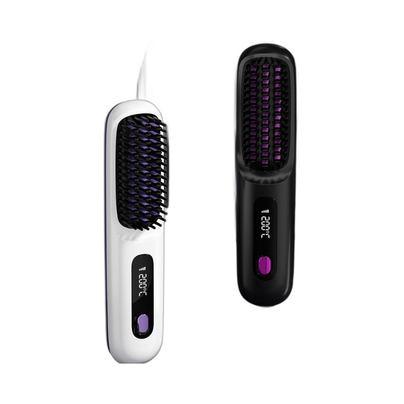 Cross-Border Bestseller Wireless Hair Straightener Brush Rechargeable Ceramic 2-in-1 Wholesale