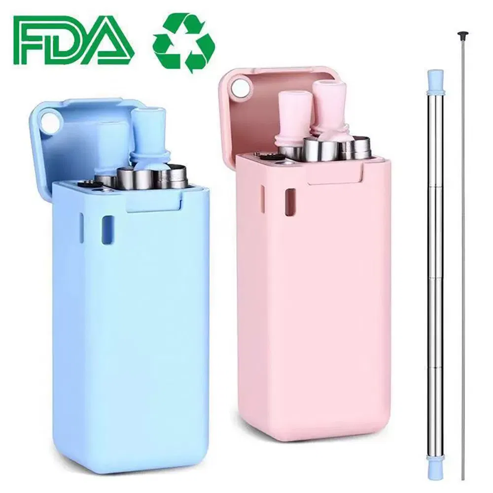 Портативная металлическая трубочка для напитков с футляром