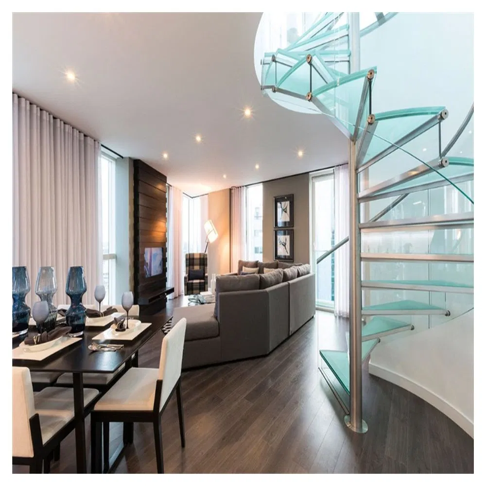 Indoor Mono Stringer Customized Villa LED Light Straight Stairs