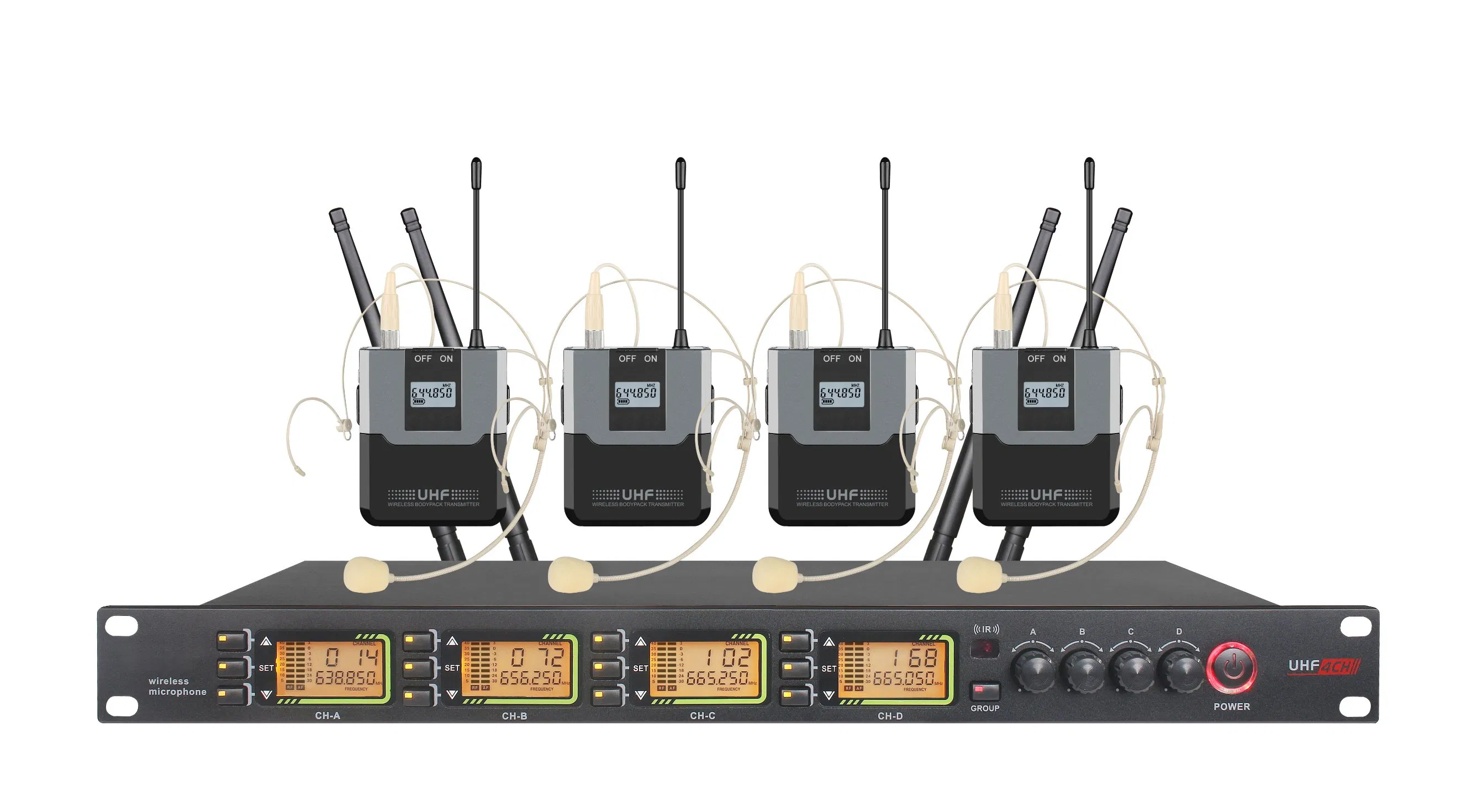 4 Channel Wireless Microphone Conference Microphone UHF Headset Lavalier Microphone