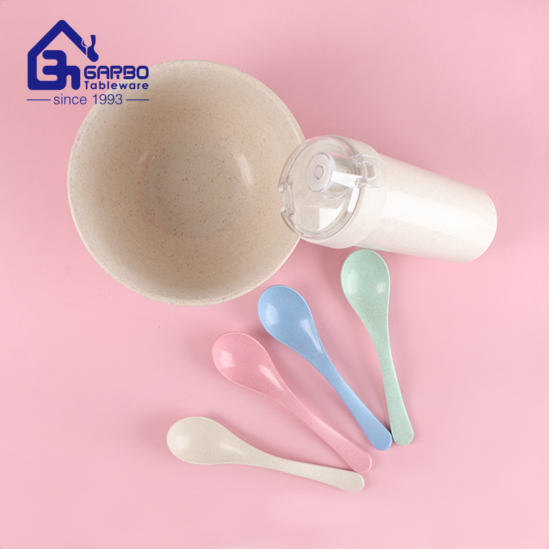 Wholesale Home Using Multi-Colored Plastic Tableware 5PCS Wheat Straw Dinner Set