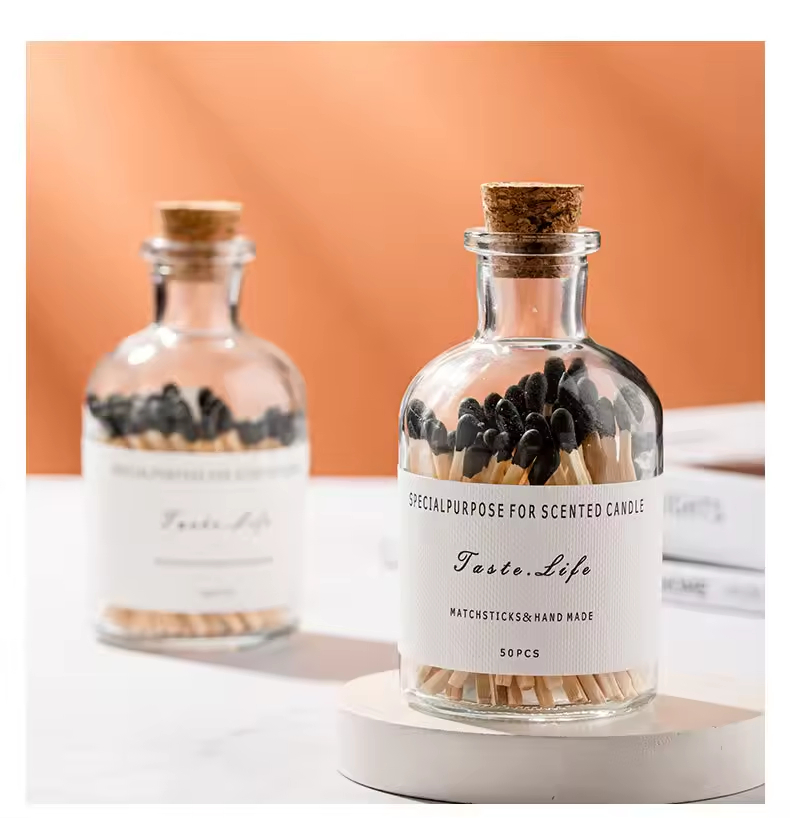 Custom Long Matches in Elegant Pink and Blue Glass Bottle