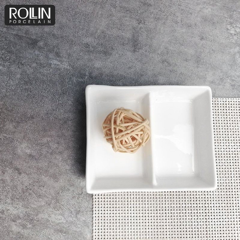Hot Sale Porcelain Japanese Rectangular Divided Sauce Dish