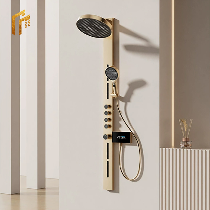 Factory Direct Price Gun Gray Nu Style Thermostatic Overhead Shower Faucet Panel Column Tower