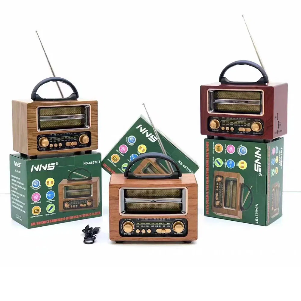 Ретро радио NS-6637BT с Bluetooth, деревянный корпус