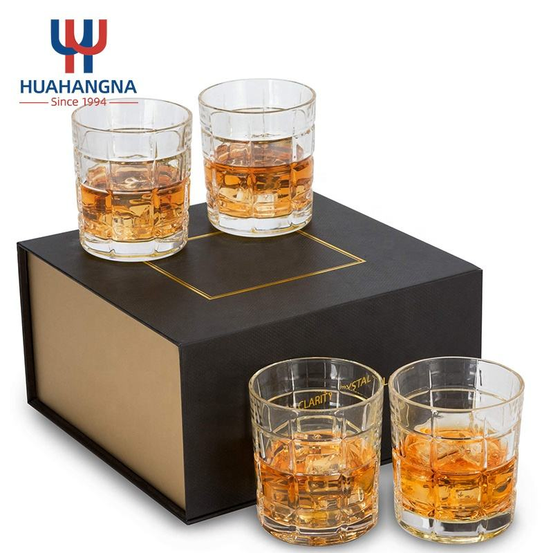 Dishwasher Safe 10oz Lowball Crystal Whisky Rock Glass Set of 4 in Luxury Gift Box for Cocktail Whiskey Wine Liquor