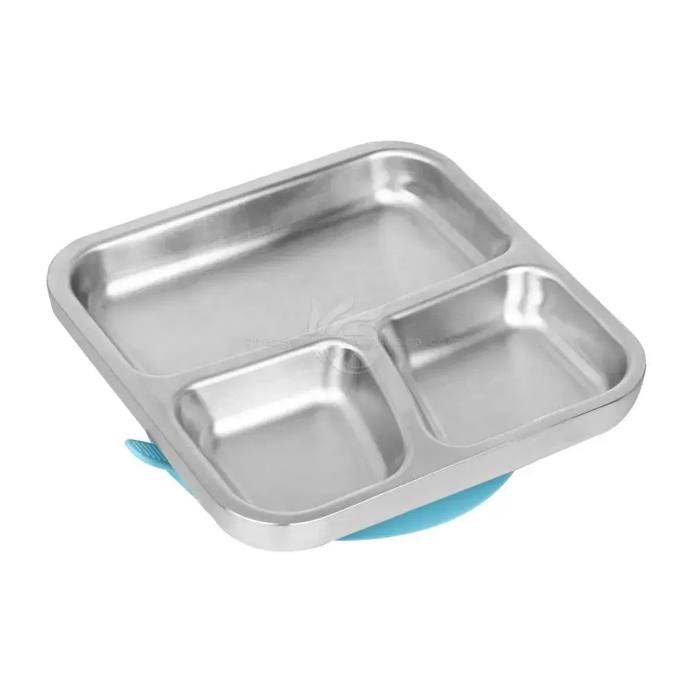 Baby Divided Pan with Non-Slip Silicone Base Divided Plates Stainless Plates for Kids