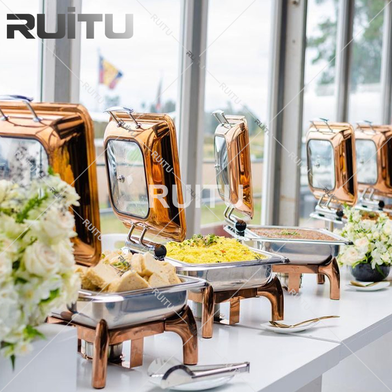 Other Hotel & Restaurant Supplies Buffet Accessories Stainless Steel Electric or Fuel Heating Food Warmer 6L Chaffing Dishes Catering Serving Gold Chafing Dish